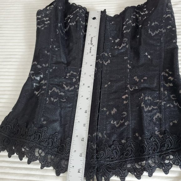 Frederick’s of Hollywood Black/Silver Shimmer Lace Up Corset 34 Bustier Halter - Picture 10 of 10